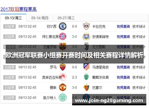 欧洲冠军联赛小组赛开赛时间及相关赛程详情解析